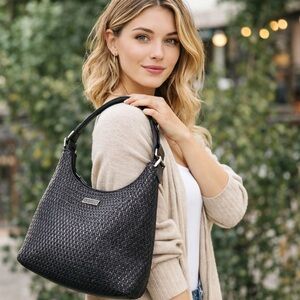 Liz Claiborne-Woven Black Shoulder Bag - Classic Women’s Handbag